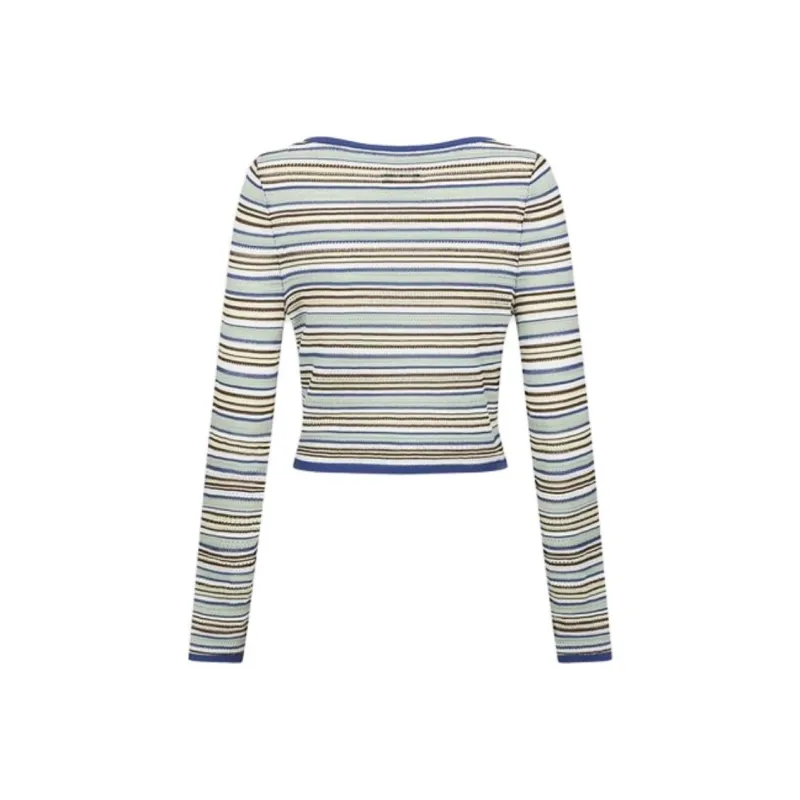 URBAN REVIVO Regular T Shirt Women's Green Stripes-1