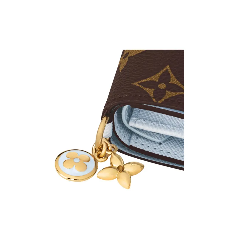 LOUIS VUITTON CHARMS Coated Canvas Wallet Women's Brown Lining Blue-4