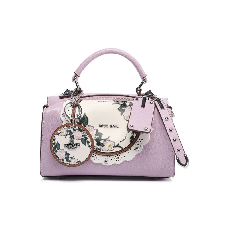 MISS GAIL Synthetic Leather Handbag Regular Women's Cross Grain Green/Cross Grain Purple-22