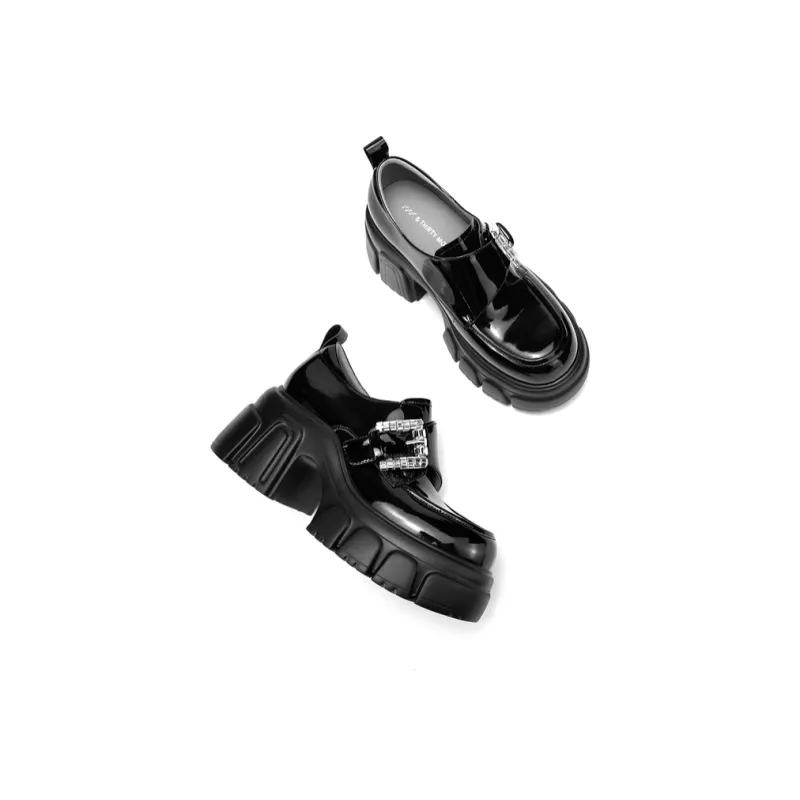 JOOC Ballet Flats Chunky Heel High Heels 7.5CM Women's Black-3