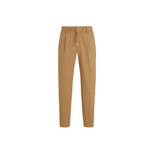 HUGO BOSS Relaxed Fit Drawstring Trousers In Bi Stretch Fabric Casual Pants Men's Khaki