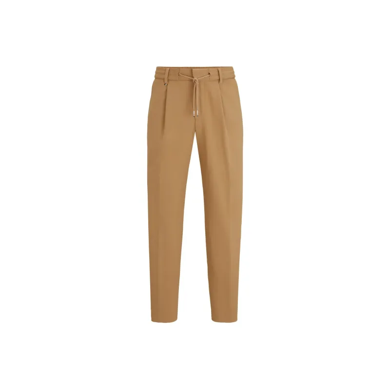 HUGO BOSS Relaxed Fit Drawstring Trousers In Bi Stretch Fabric Casual Pants Men's Khaki-0