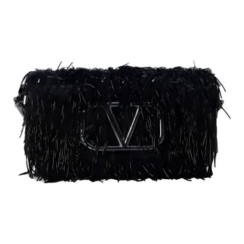 Valentino Locò Logo Plaque Frayed Detailed Shoulder Bag