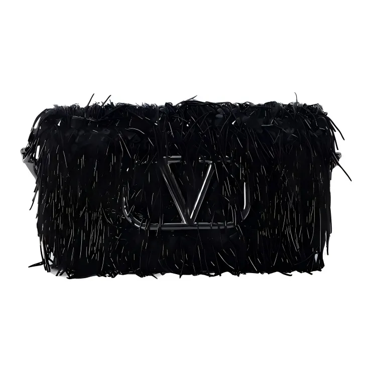 Valentino Locò Logo Plaque Frayed Detailed Shoulder Bag-0