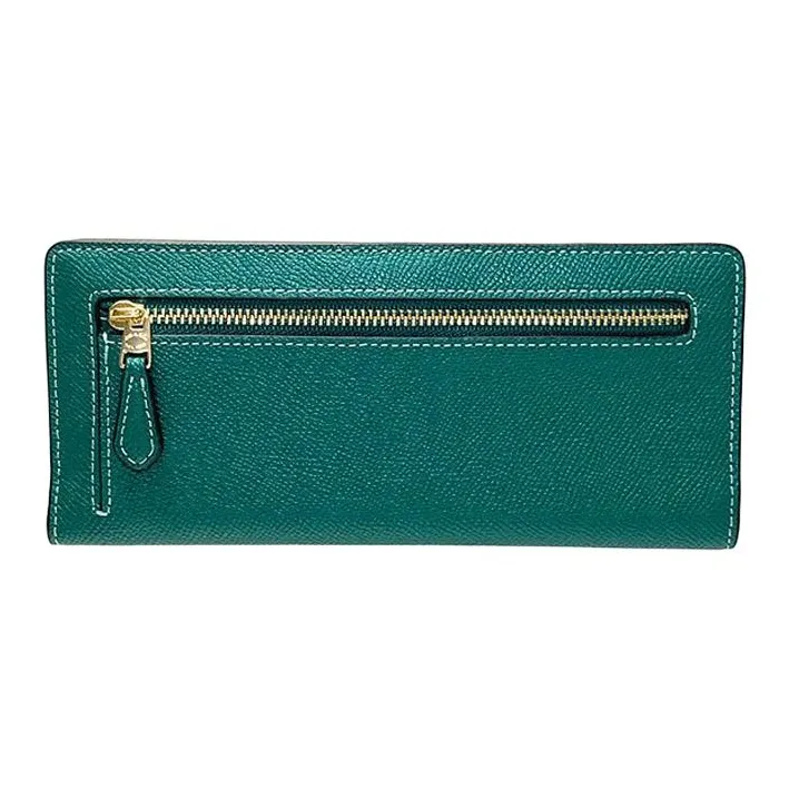 COACH Slim Wallet Cross Grain Leather Card Holder, Wallet Women's Green-1