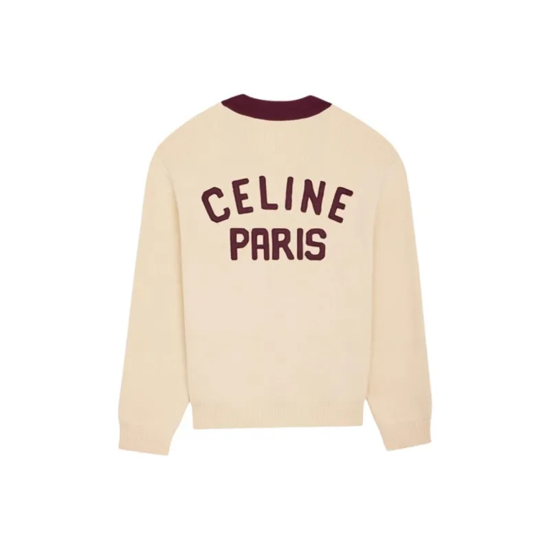 CELINE Cardigan 'Ecru/Burgundy'-1