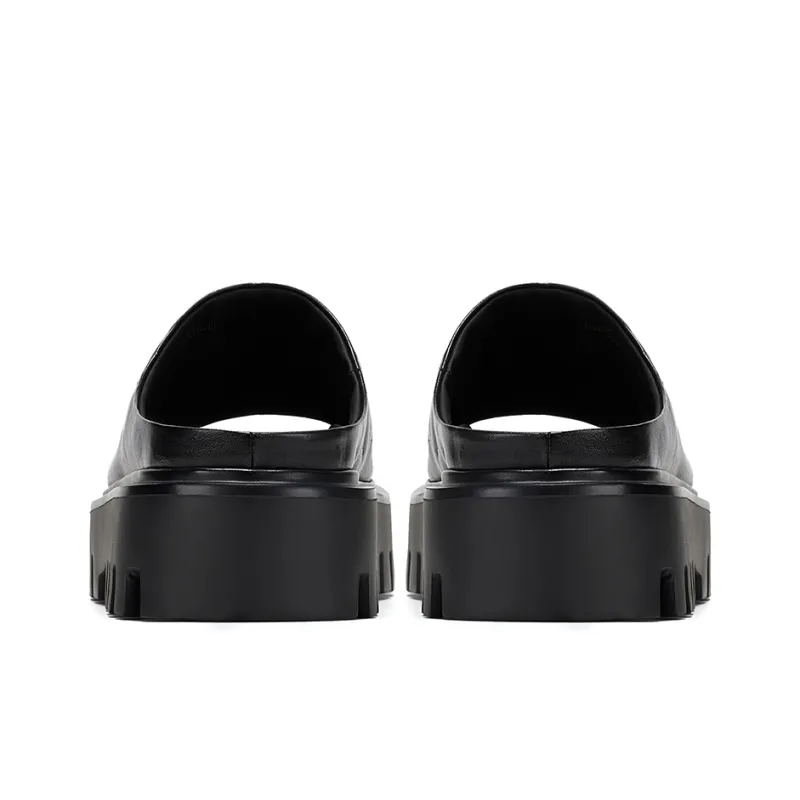 GG CC Platform Height Increasing Slide Slippers Women's Black-3