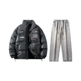 Set (Volcanic Gray Puffer Jacket+Light Blue Jeans)