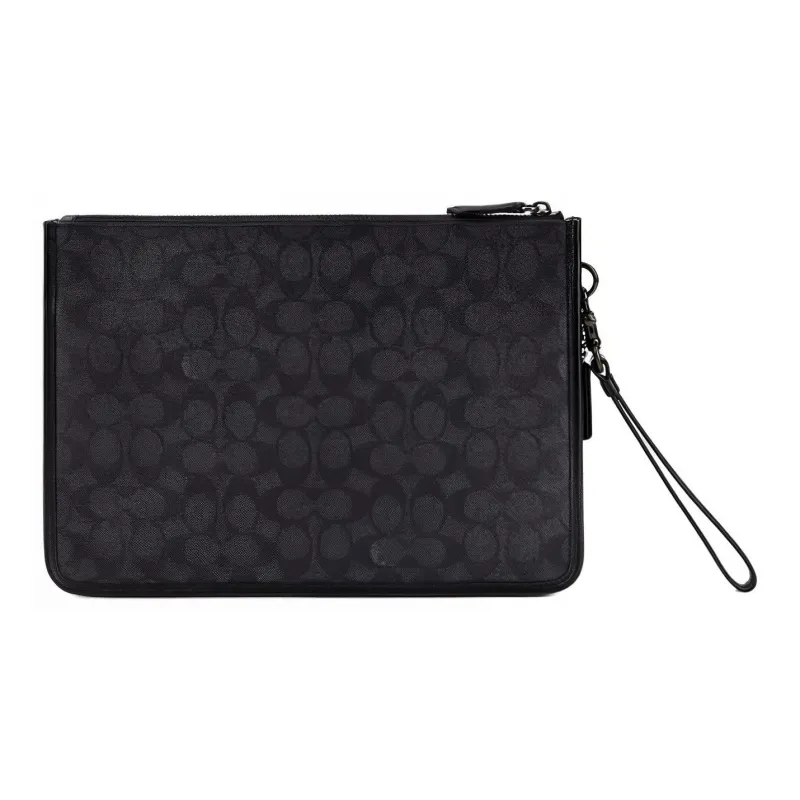 COACH Charter Artificial Leather With Cow Leather Clutch Large Size Men's Charcoal Black-2