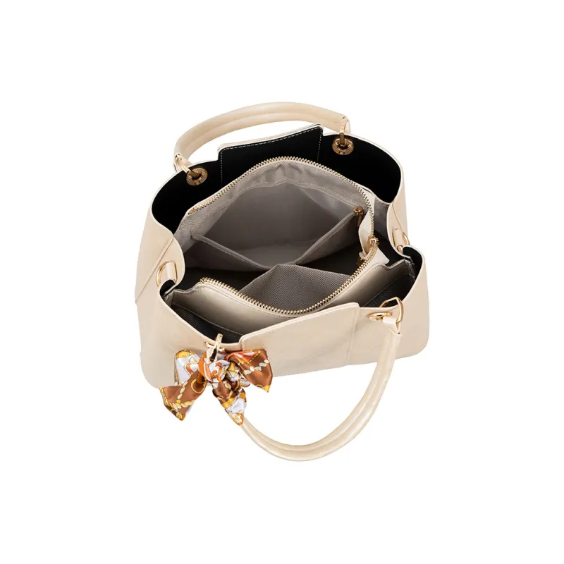 Vigno Synthetic Leather Handbag, One Shoulder, Crossbody Bag Regular Women's Ecru-6