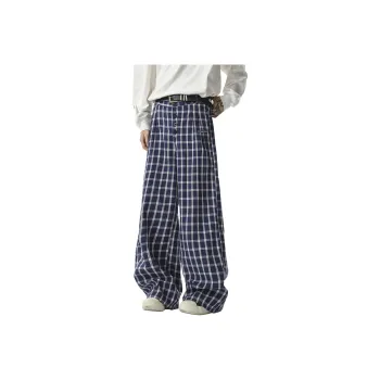 TBSM Casual Pants Unisex Blue White Plaid