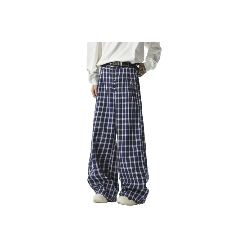TBSM Casual Pants Unisex Blue White Plaid-0