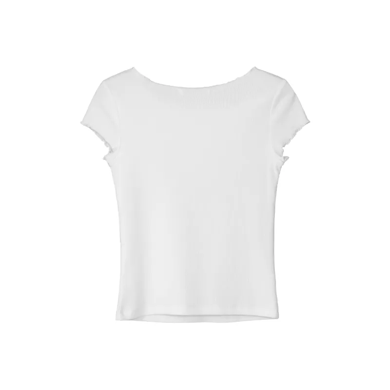 Fstudio Summer Atmosphere Design Solid Color Slimming Short Sleeved T Shirts Women's-2