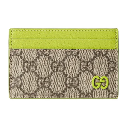 GUCCI Canvas Card Holder Men's Beige & Dark Brown