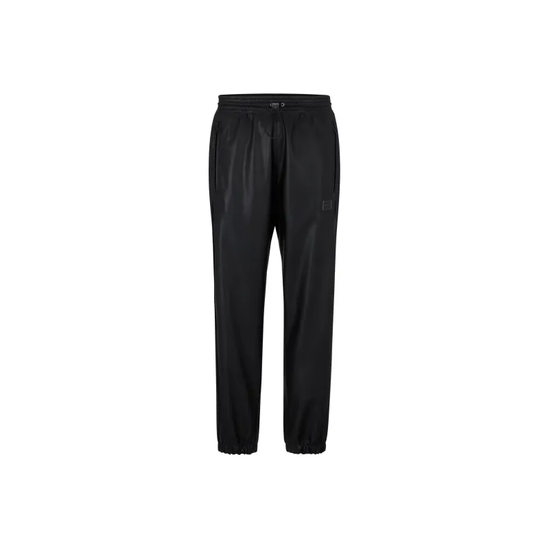 HUGO BOSS Faux-Leather Tracksuit Bottoms With Framed Logo Casual Pants Men's Black-0