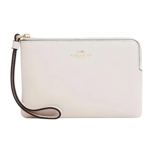 COACH Corner Zip Cow Leather Handheld Wrist Bag Small Size Women's White