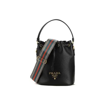 PRADA Calfskin Bucket Bag, One Shoulder Handbag Women's Black