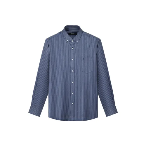 NAUTICA TAILORED 다크 블루 스트라이프 패턴 남성 셔츠