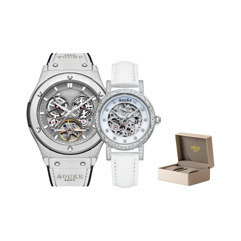AOUKE Mechanical Movement Silicone Strap Watch Unisex Cut Out Dial-1