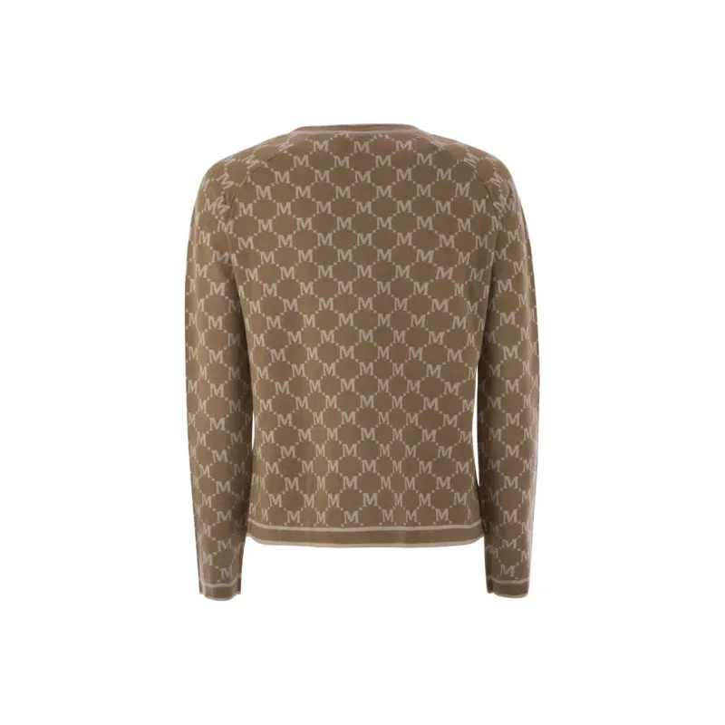 'S MAX MARA All Over Logo Patterned Crewneck Cardigan-1