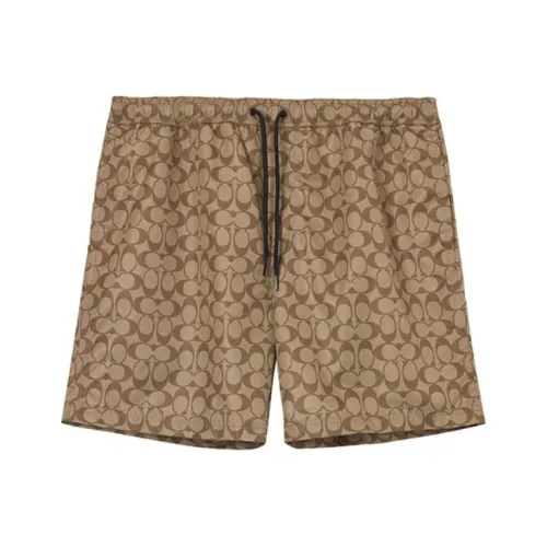 COACH SS23 Men's All Over Logo Print Drawstring Swim Trunks Khaki
