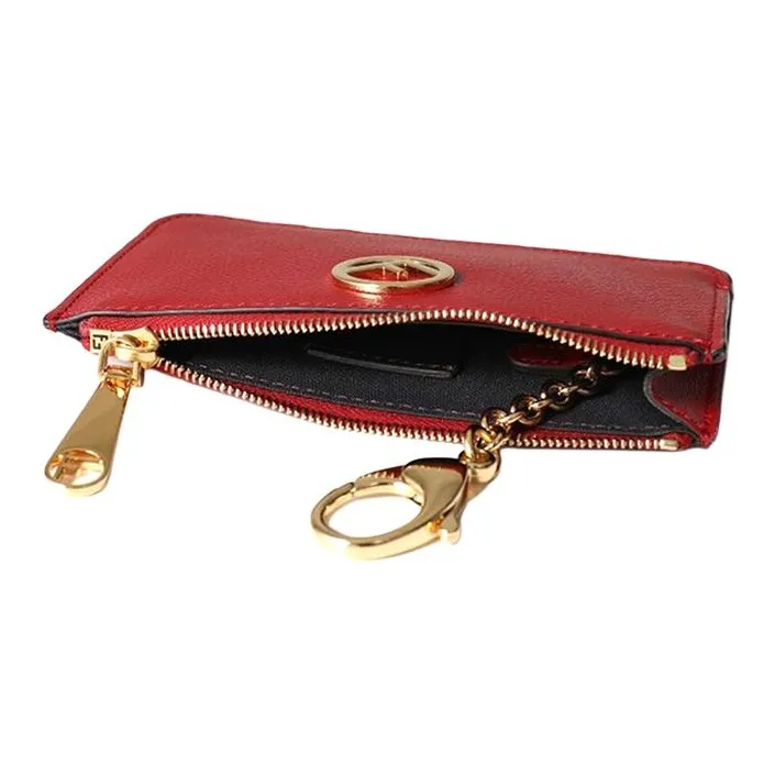 FENDI F Is Fendi Calfskin Coin Purse Card Holder Clutch Wallet Women's Red-2