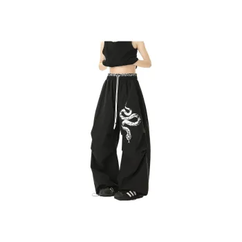 TELENT Casual Pants Unisex Black White Leopard Print