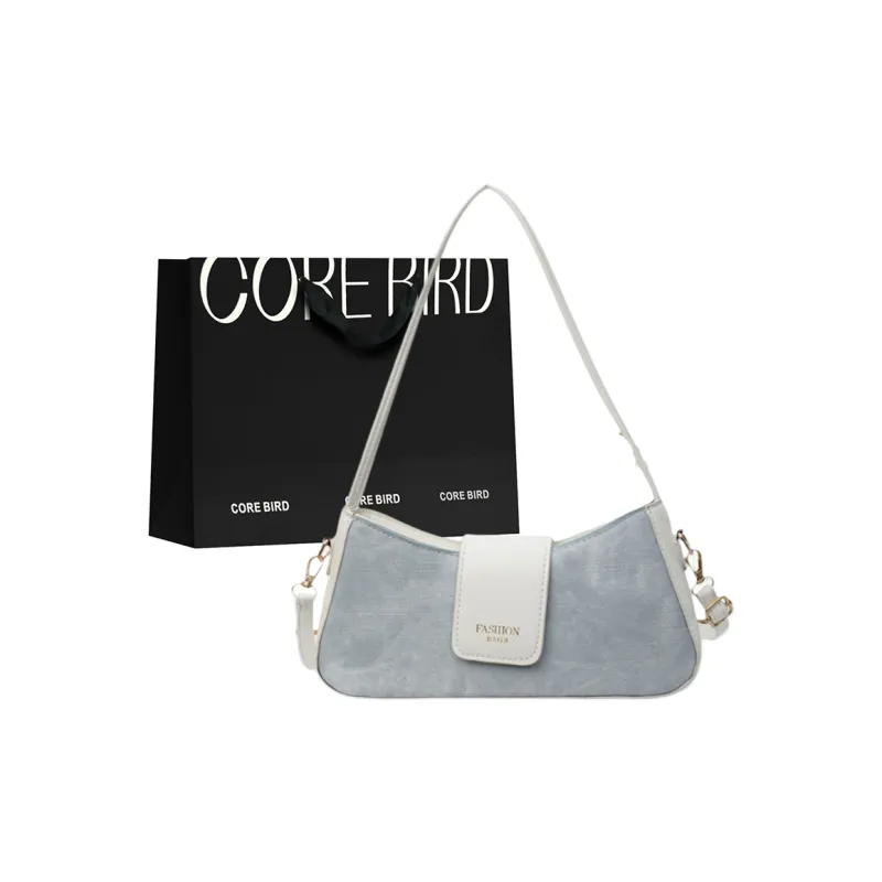 CORE BIRD PU Shoulder Bag Women's Black/White & Blue/Blue/Brown-0