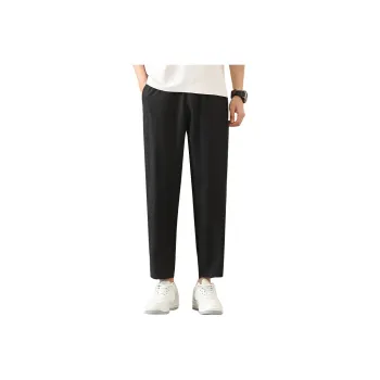 JEANSWEST Ankle Length Thin Solid Color Stretch Straight Fit Pants Ice Silk Summer Men's Black