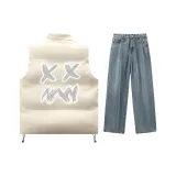 Clothing Set (Top Apricot+Pants Medium Blue)