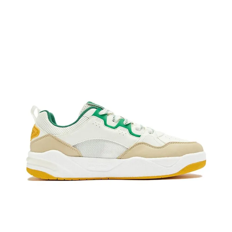 QIAODAN Non slip Lightweight Low Top Skateboard Shoes Men's White Beige Green-1