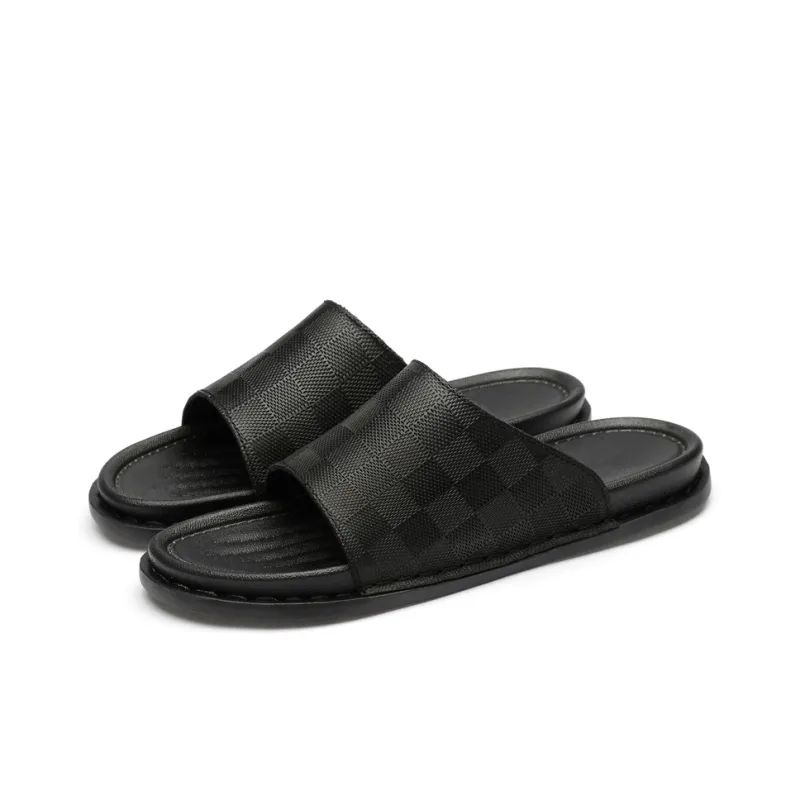 AIPSEN Rubber Sole Slip Resistant Abrasion Resistant Slide Slippers Men's Black-3