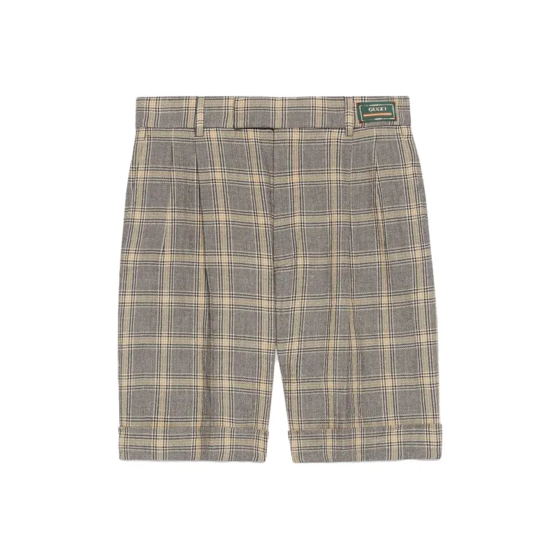 GUCCI Cuffed Plaid Shorts Grey/Beige-0