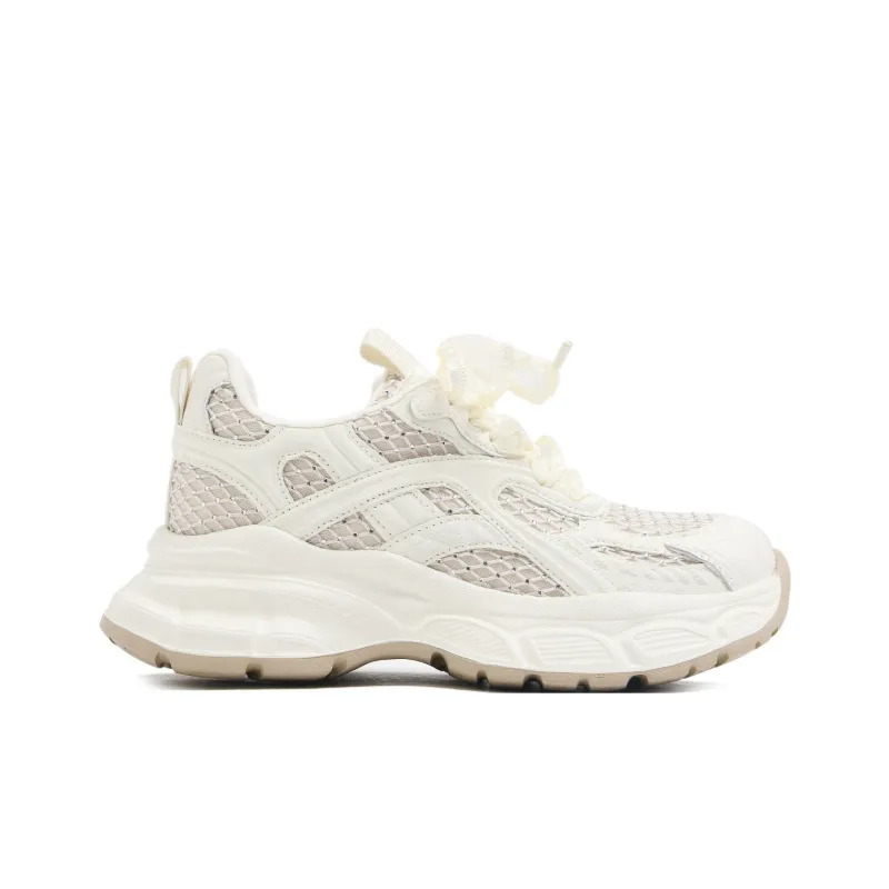 CAMEIDO Breathable Height Increase Low Top Chunky Sneakers Women's Ecru-3