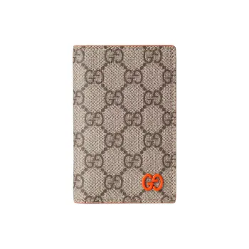 GUCCI Artificial Leather Card Holder Men's Beige & Dark Brown