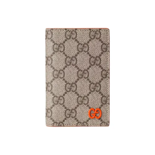 GUCCI Artificial Leather Card Holder Men's Beige & Dark Brown