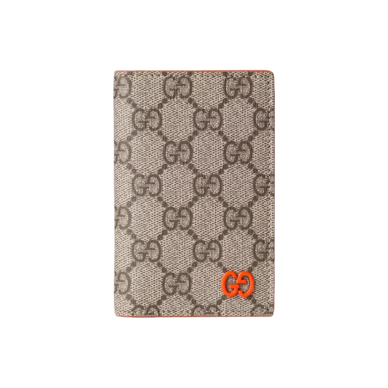 GUCCI Artificial Leather Card Holder Men's Beige & Dark Brown-0