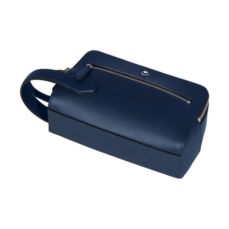 MONTBLANC Full Grain Cow Leather Toiletry Bag Men's Pen Blue-4