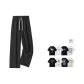 Black[Chiffon Straight Leg Length Pants]Upgraded (Comes with Short-Sleeved T-Shirt)