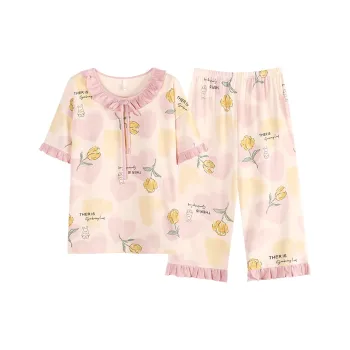 Pretty Lady Pajama Set Women's Light Pink Yellow Tulip