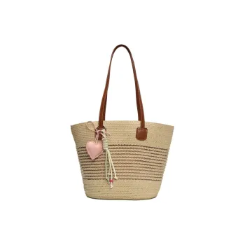 Single Warehouse Woven Tote Handbag, Shoulder Bag Regular Women's Khaki/Ecru/Pink/Green