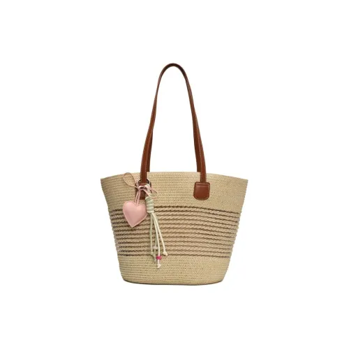 Single Warehouse Woven Tote Handbag, Shoulder Bag Regular Women's Khaki/Ecru/Pink/Green