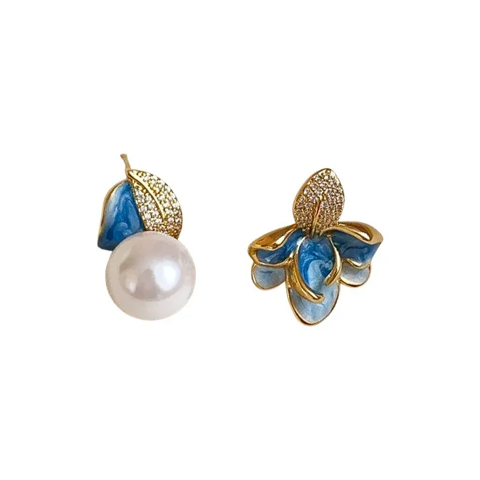 Mr. Shang Zircon, Faux Pearl Stud Earrings Women's-1
