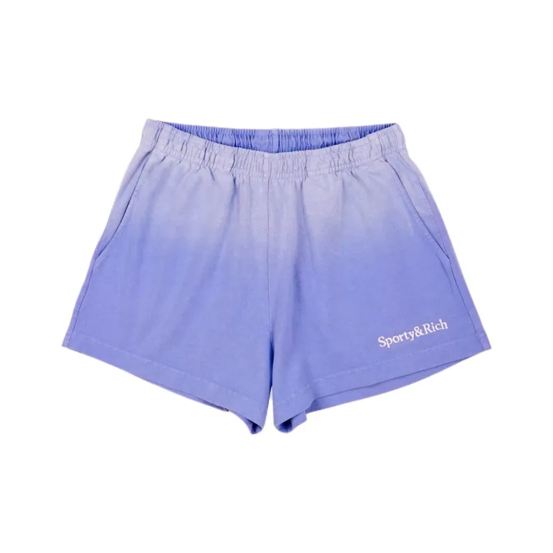 SPORTY & RICH Serif Logo Embroidered Disco Shorts-0