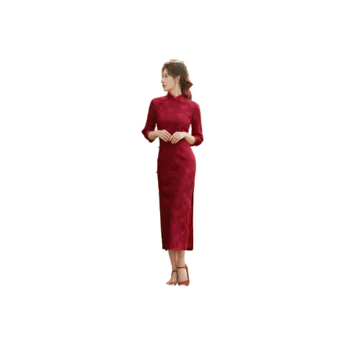 ENEESSI Spring Summer Release Cheongsam Women's Burgundy, Champagne