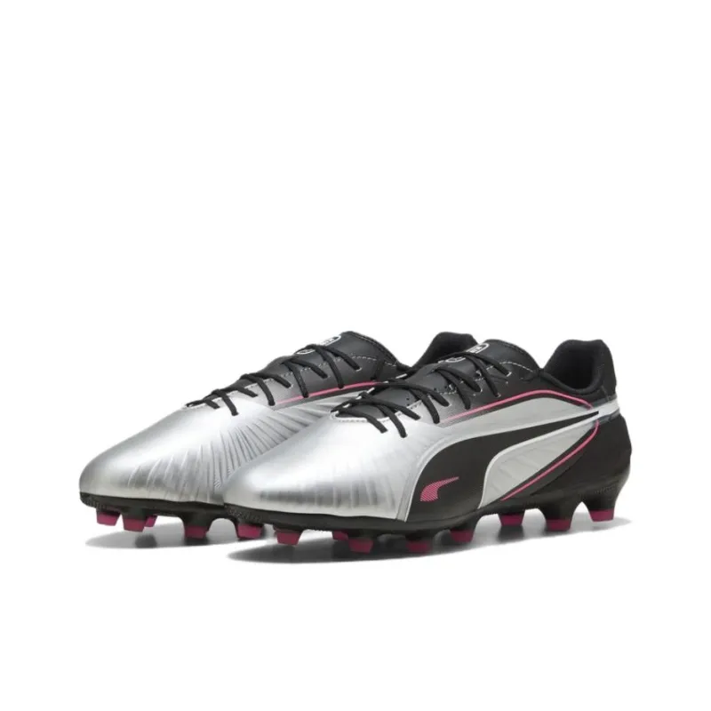 PUMA KING MATCH Artificial Ground Anti Slip Wear Resistant Soccer Shoes Unisex Silver Black-2