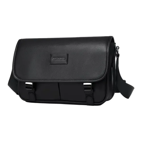 SEPTWOLVES Practical Artificial Leather Crossbody Bag, Shoulder Bag QPL Men's Black