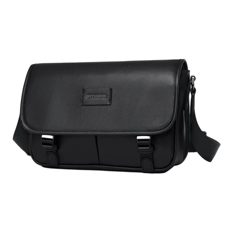 SEPTWOLVES Practical Artificial Leather Crossbody Bag, Shoulder Bag QPL Men's Black-0