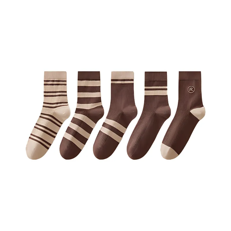 Urban Beauty Mid Calf Socks Women's 5 Pack Maillard Style Color Series-0