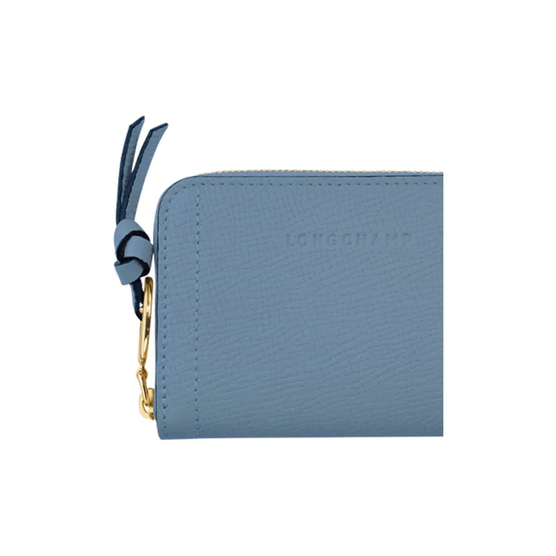 LONGCHAMP Mailbo Grain Cow Leather Wallet Women's Blue-3